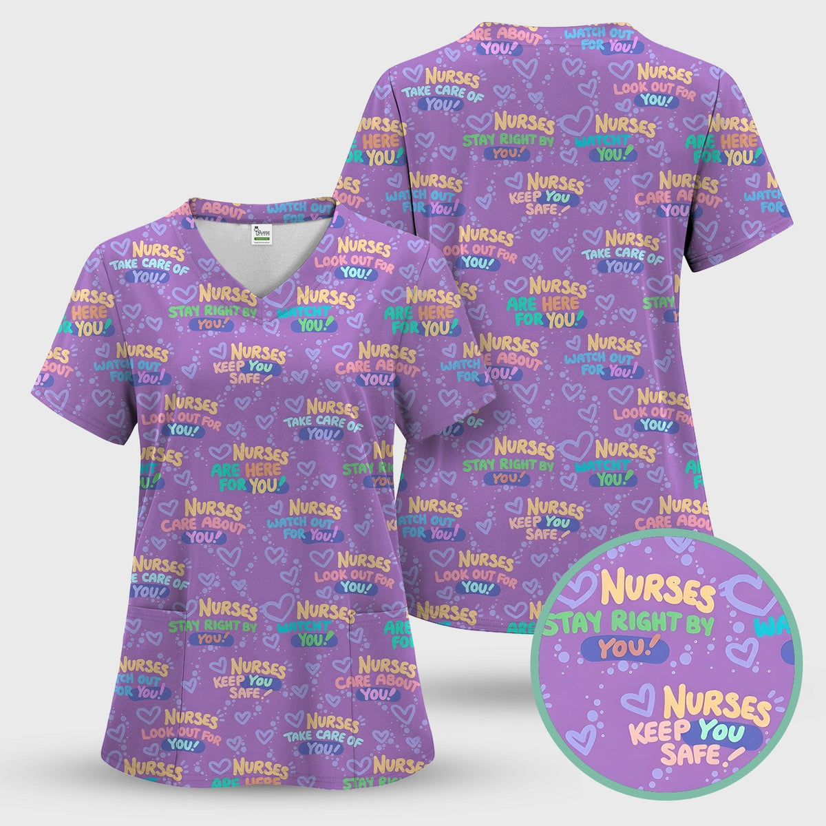 Inspirational Nurse Quote Care Message Pattern Scrub Top, Comfortable Scrubs for Nurses