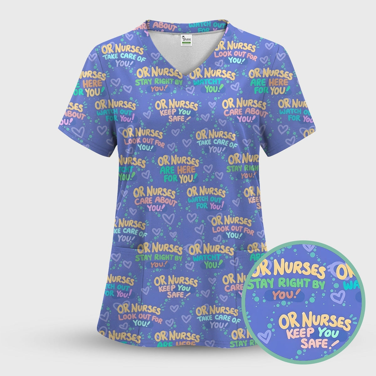 Inspirational Nurse Quote Care Message Pattern Scrub Top, Comfortable Scrubs for Nurses