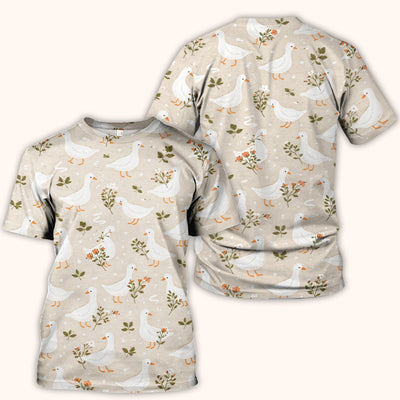 White Goose Floral Meadow Pattern Scrub Top, Comfortable Scrubs for Nurses