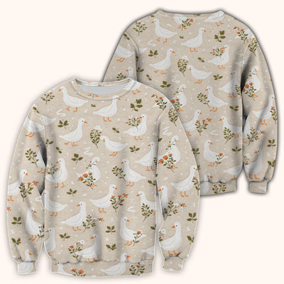 White Goose Floral Meadow Pattern Scrub Top, Comfortable Scrubs for Nurses