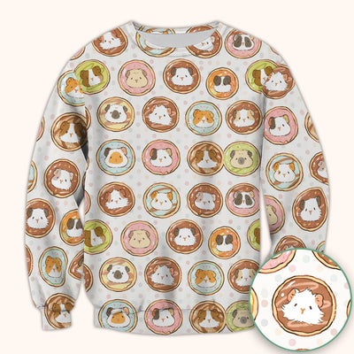 Cute Guinea Pig Donut Circle Pattern Scrub Top, Comfortable Scrubs for Nurses