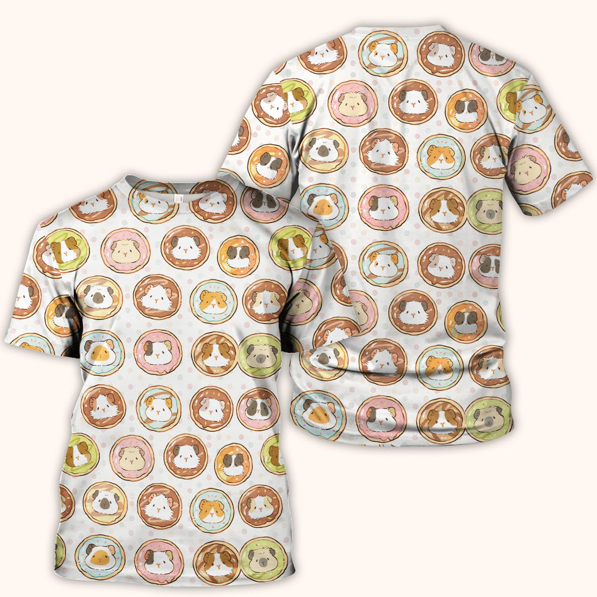 Cute Guinea Pig Donut Circle Pattern Scrub Top, Comfortable Scrubs for Nurses