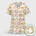 Cute Guinea Pig Donut Circle Pattern Scrub Top, Comfortable Scrubs for Nurses