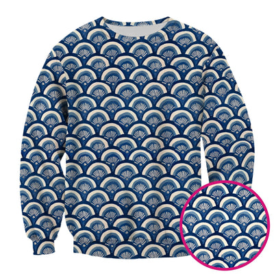 Blue Seashell Pattern Scrub Top for Women, Breathable Nursing Uniform