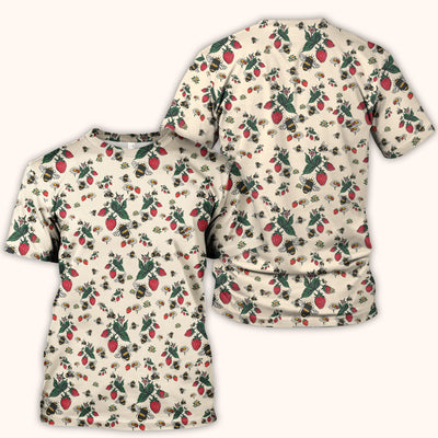 Cute Strawberry Bee Daisy Floral Pattern Scrub Top, Comfortable Scrubs for Nurses