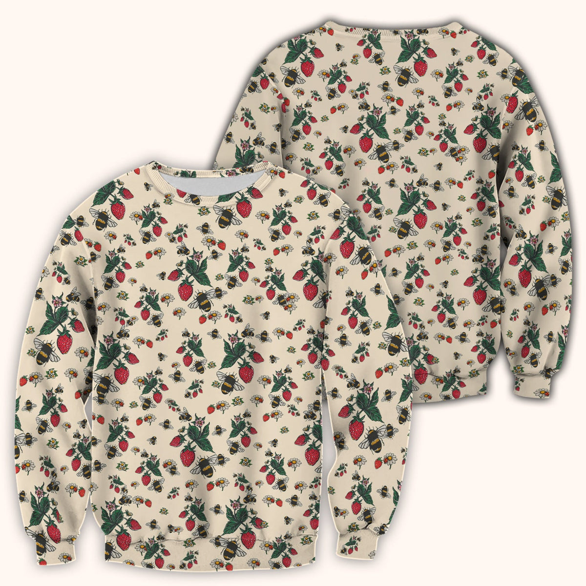 Cute Strawberry Bee Daisy Floral Pattern Scrub Top, Comfortable Scrubs for Nurses