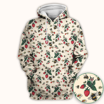 Cute Strawberry Bee Daisy Floral Pattern Scrub Top, Comfortable Scrubs for Nurses