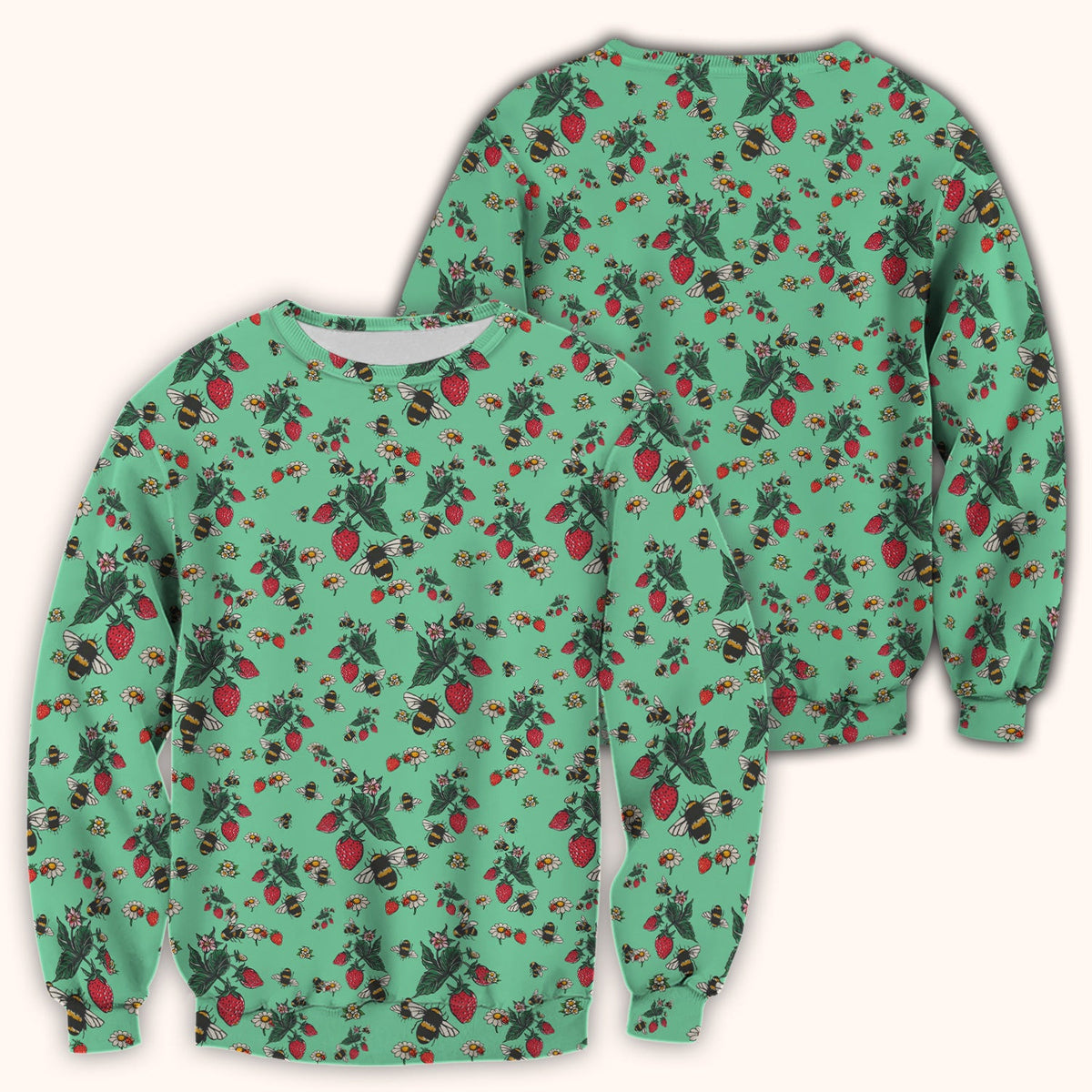 Cute Strawberry Bee Daisy Floral Pattern Scrub Top, Comfortable Scrubs for Nurses