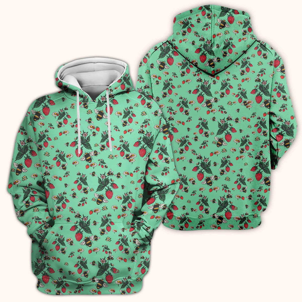 Cute Strawberry Bee Daisy Floral Pattern Scrub Top, Comfortable Scrubs for Nurses