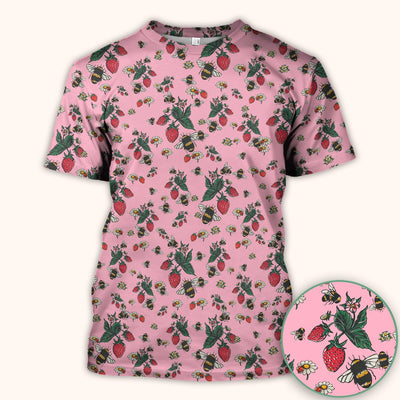 Cute Strawberry Bee Daisy Floral Pattern Scrub Top, Comfortable Scrubs for Nurses