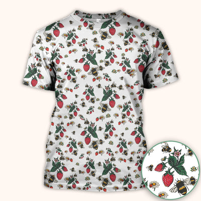 Cute Strawberry Bee Daisy Floral Pattern Scrub Top, Comfortable Scrubs for Nurses