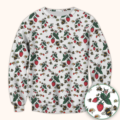 Cute Strawberry Bee Daisy Floral Pattern Scrub Top, Comfortable Scrubs for Nurses