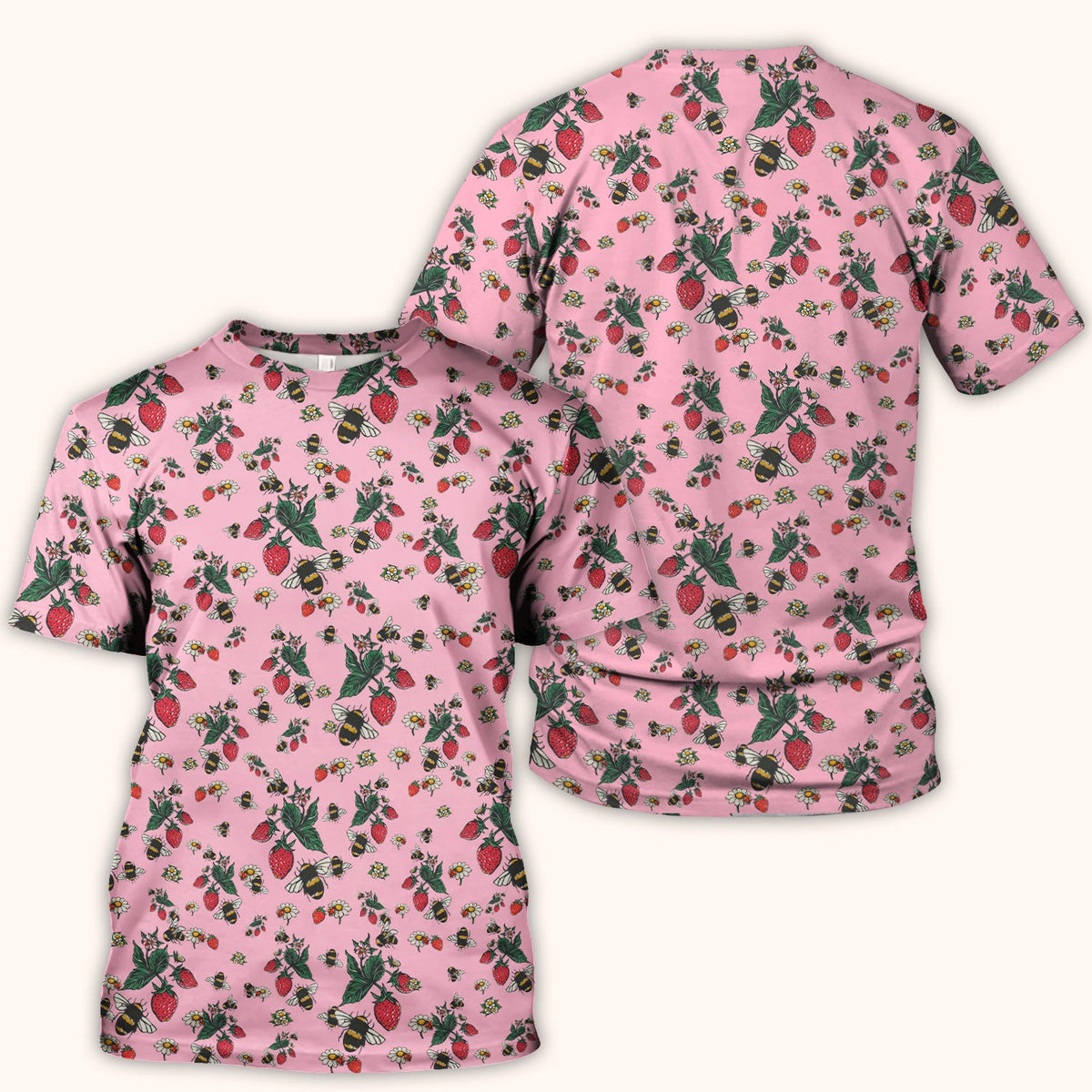 Cute Strawberry Bee Daisy Floral Pattern Scrub Top, Comfortable Scrubs for Nurses