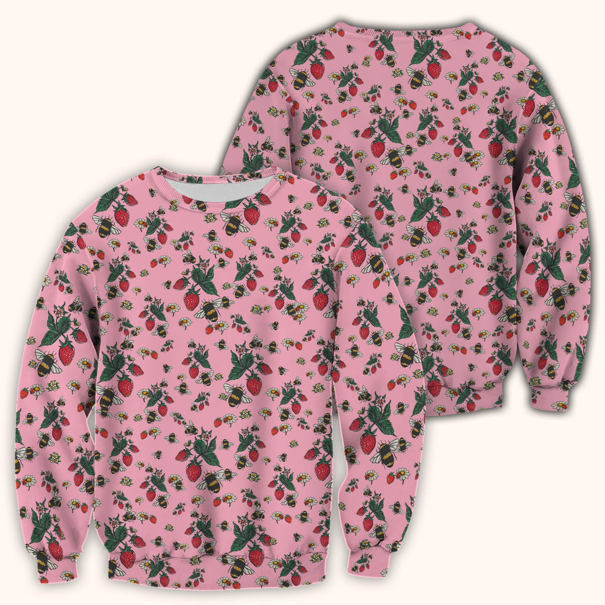 Cute Strawberry Bee Daisy Floral Pattern Scrub Top, Comfortable Scrubs for Nurses