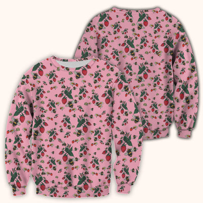 Cute Strawberry Bee Daisy Floral Pattern Scrub Top, Comfortable Scrubs for Nurses