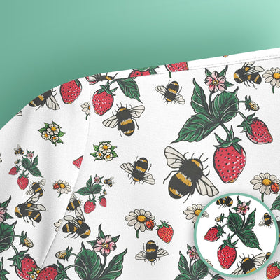 Cute Strawberry Bee Daisy Floral Pattern Scrub Top, Comfortable Scrubs for Nurses
