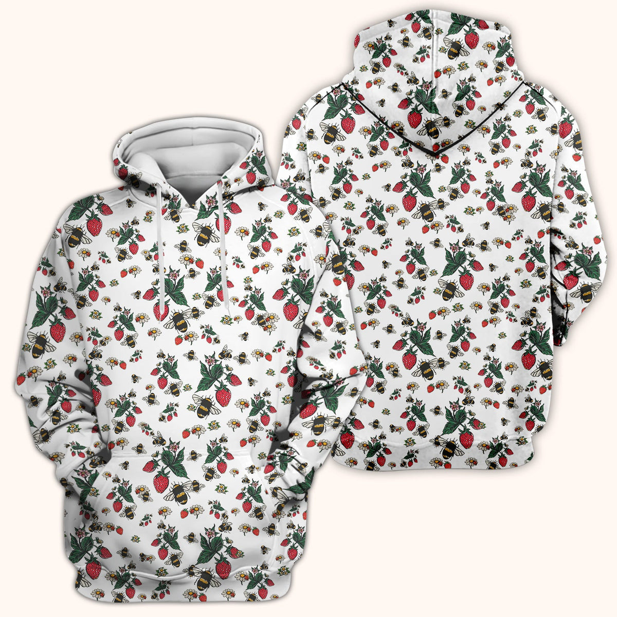 Cute Strawberry Bee Daisy Floral Pattern Scrub Top, Comfortable Scrubs for Nurses