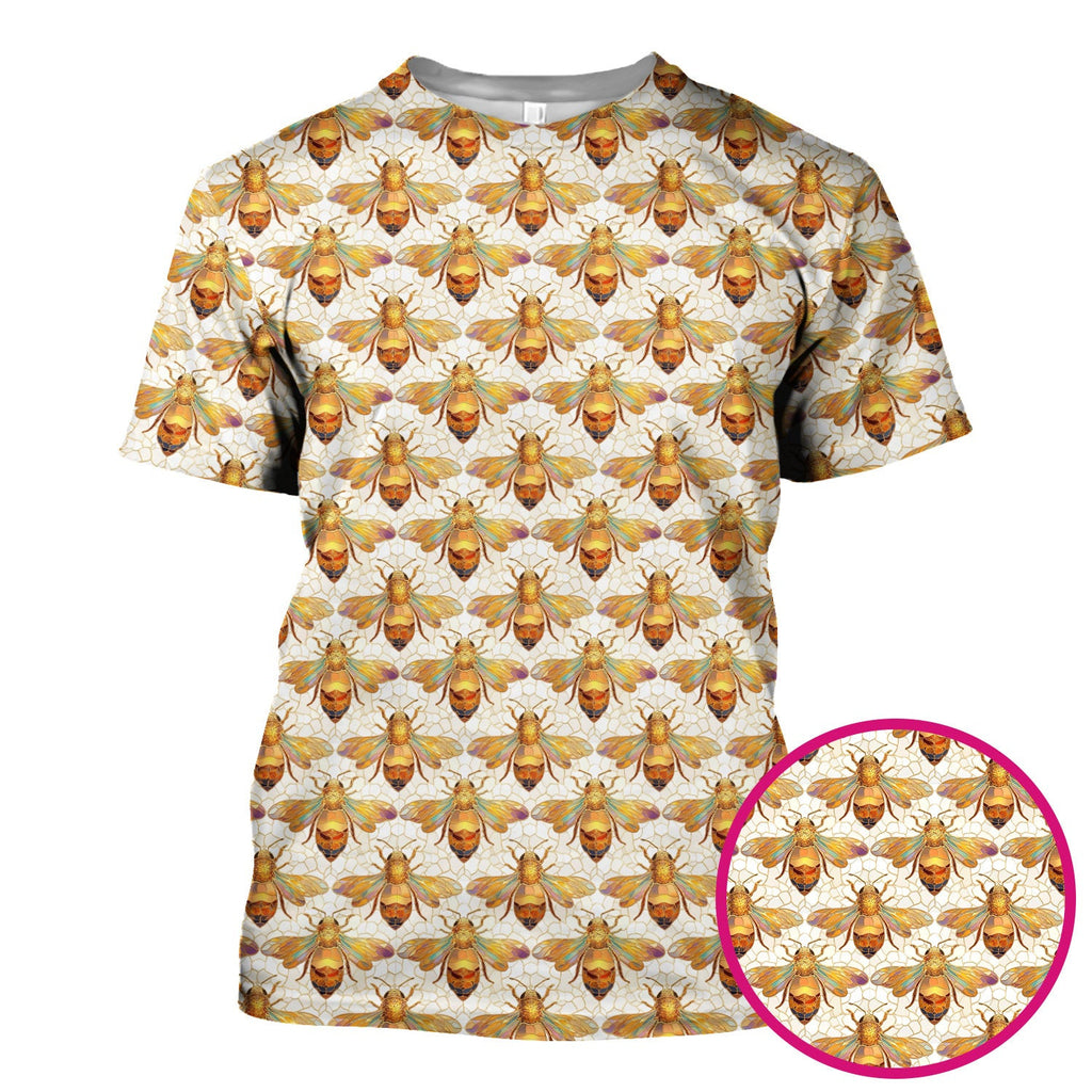 Golden Honey Bee Honeycomb Nurse Pattern Scrub Top, Comfortable Scrubs for Nurses