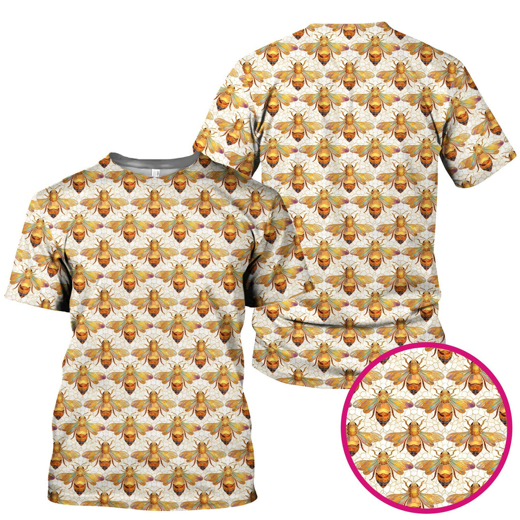 Golden Honey Bee Honeycomb Nurse Pattern Scrub Top, Comfortable Scrubs for Nurses