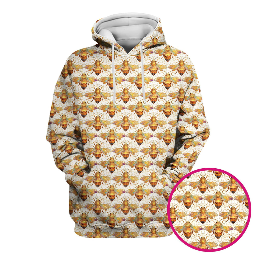 Golden Honey Bee Honeycomb Nurse Pattern Scrub Top, Comfortable Scrubs for Nurses
