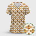 Golden Honey Bee Honeycomb Nurse Pattern Scrub Top, Comfortable Scrubs for Nurses