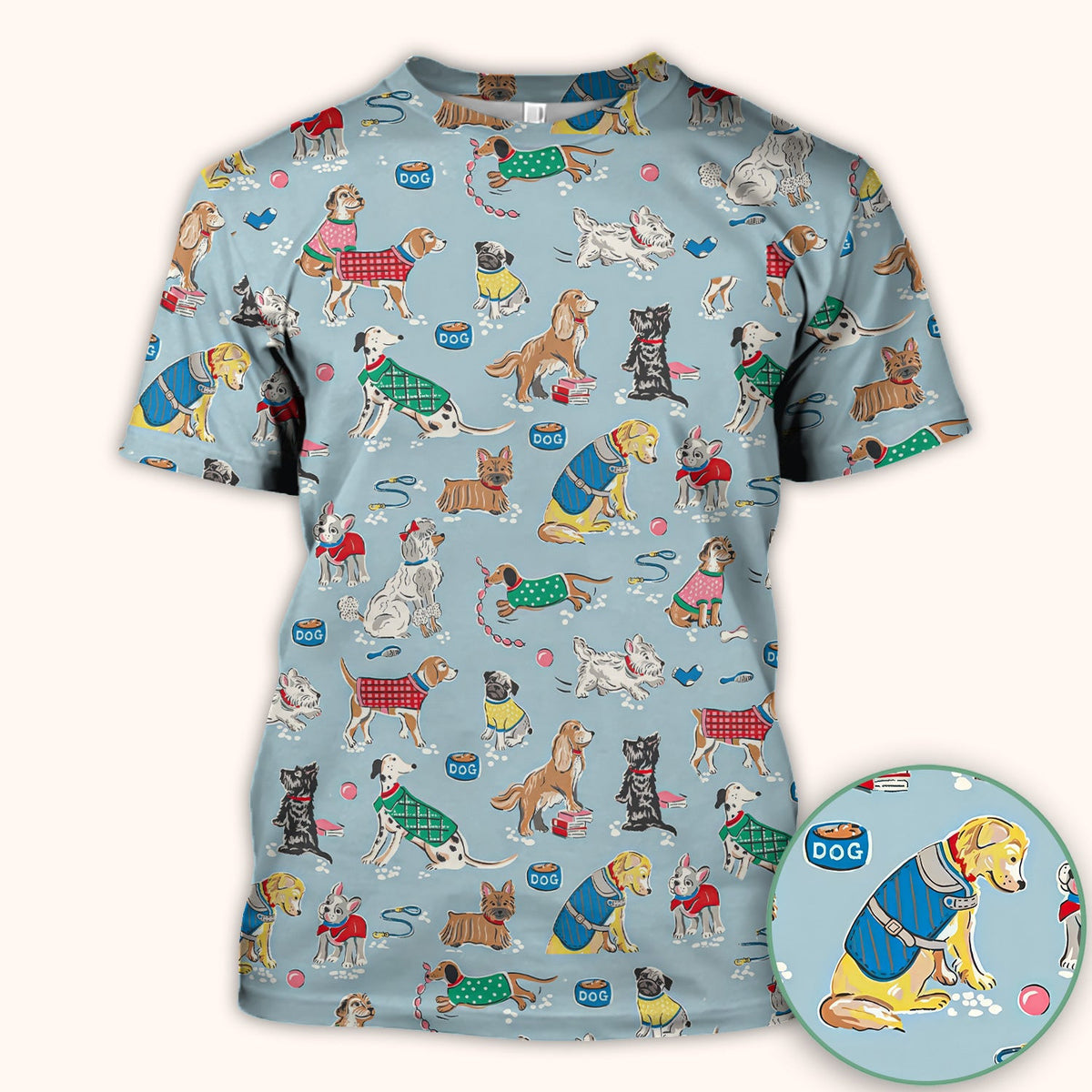 Cute Dog Wearing Sweater Playing Ball Pattern Scrub Top, Comfortable Scrubs for Nurses
