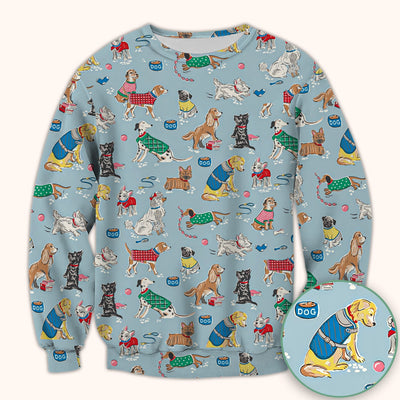 Cute Dog Wearing Sweater Playing Ball Pattern Scrub Top, Comfortable Scrubs for Nurses