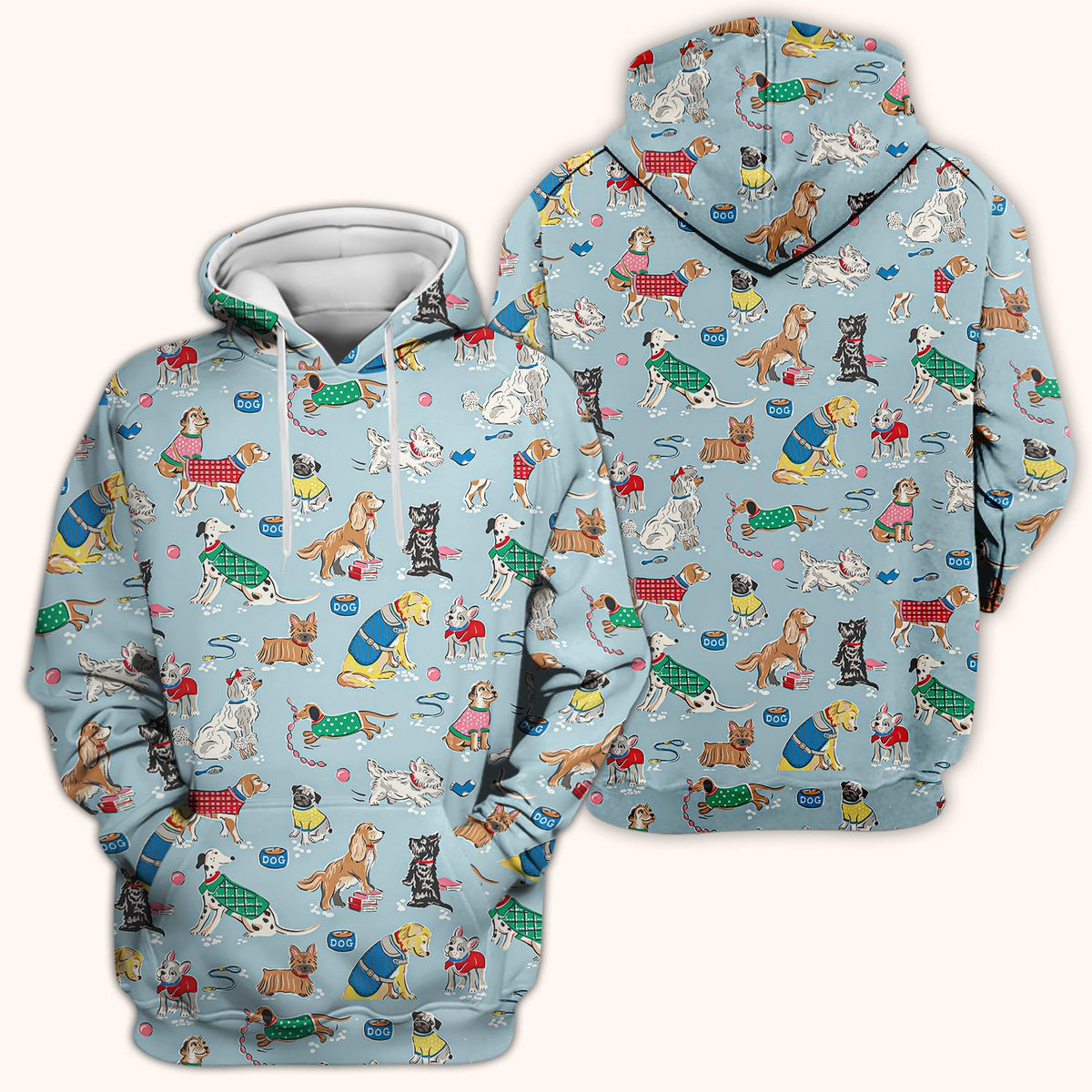 Cute Dog Wearing Sweater Playing Ball Pattern Scrub Top, Comfortable Scrubs for Nurses