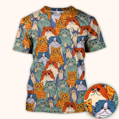 Cute Multicolor Cat Faces Illustration Pattern Scrub Top, Comfortable Scrubs for Nurses