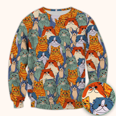 Cute Multicolor Cat Faces Illustration Pattern Scrub Top, Comfortable Scrubs for Nurses