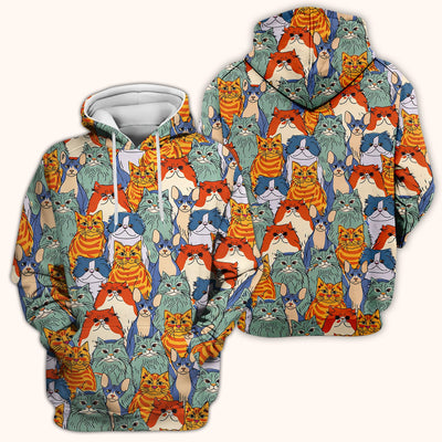 Cute Multicolor Cat Faces Illustration Pattern Scrub Top, Comfortable Scrubs for Nurses