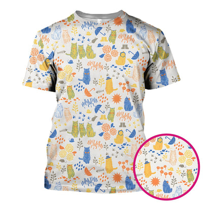 Cozy Rainy Day Cat Lover Nature Nurse Pattern Scrub Top, Comfortable Scrubs for Nurses