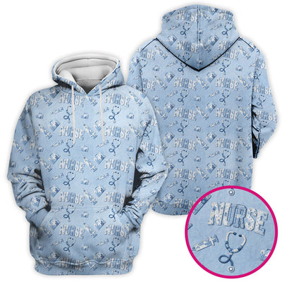Blue Nurse Medical Pattern Scrub Top for Women, Breathable Nursing Uniform