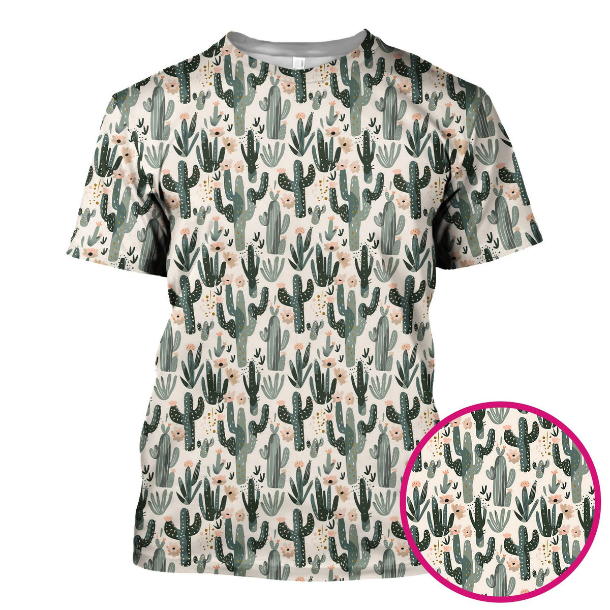 Green Cactus Desert Blossom Pattern Scrub Top, Comfortable Scrubs for Nurses
