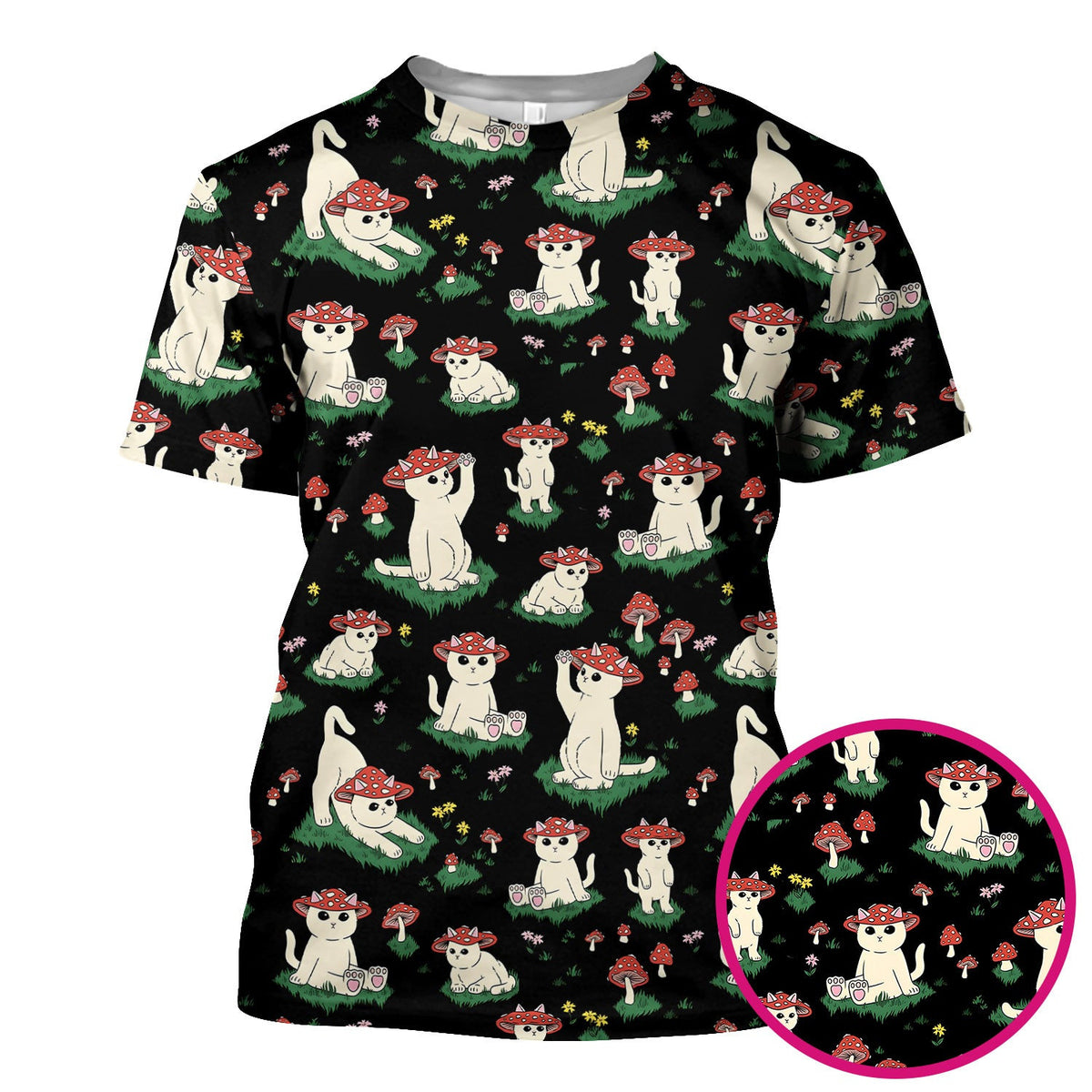 Cute Mushroom Cat Pattern Scrub Top, Comfortable Scrubs for Nurses