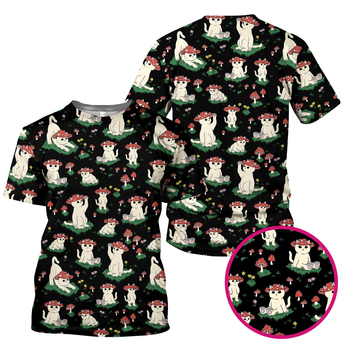 Cute Mushroom Cat Pattern Scrub Top, Comfortable Scrubs for Nurses