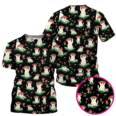 Cute Mushroom Cat Pattern Scrub Top, Comfortable Scrubs for Nurses