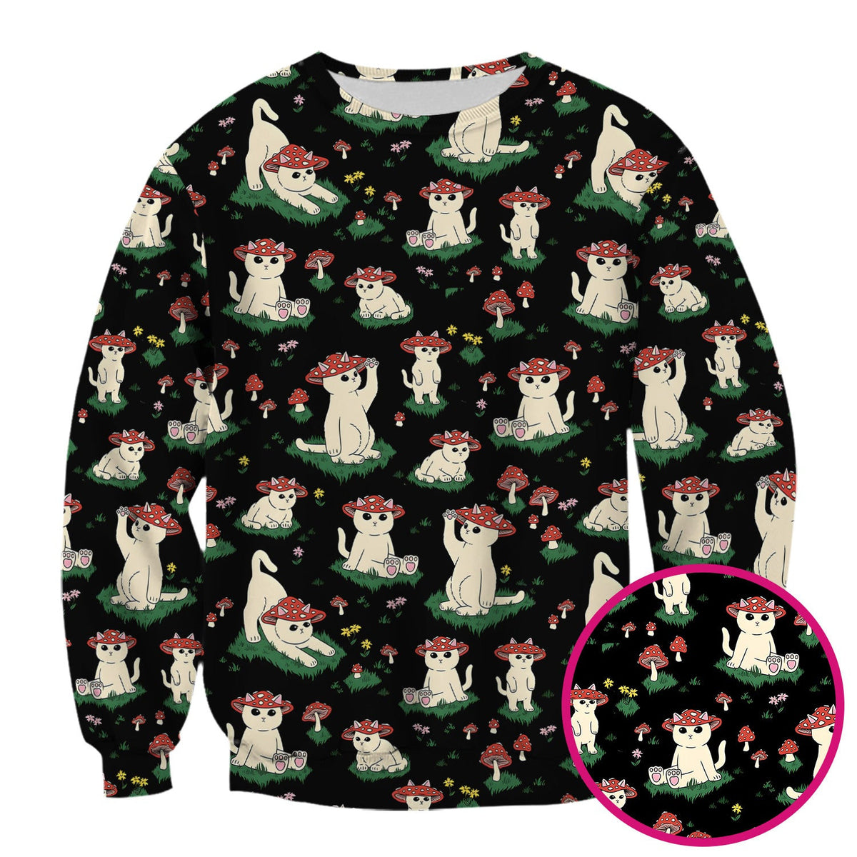 Cute Mushroom Cat Pattern Scrub Top, Comfortable Scrubs for Nurses