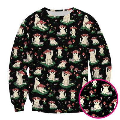 Cute Mushroom Cat Pattern Scrub Top, Comfortable Scrubs for Nurses