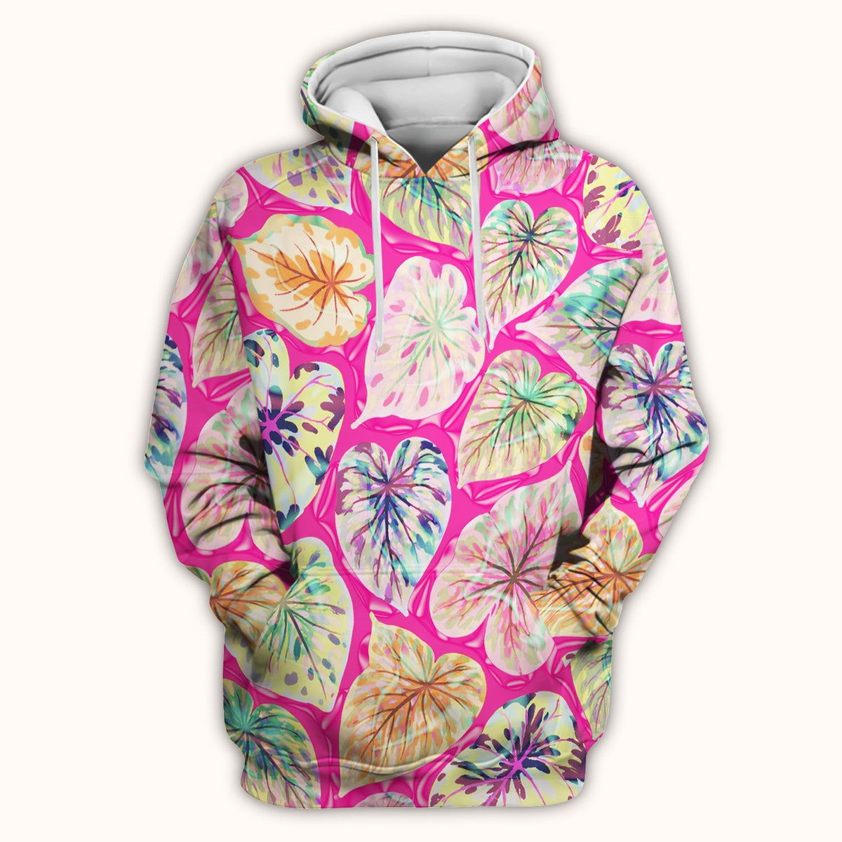 Tropical Colorful Shaped Leaf Nurse Pattern Scrub Top, Breathable Medical Scrubs