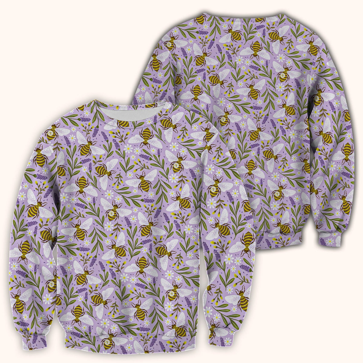 Cute Lavender Bee Floral Pattern Scrub Top, Comfortable Scrubs for Nurses