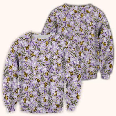 Cute Lavender Bee Floral Pattern Scrub Top, Comfortable Scrubs for Nurses