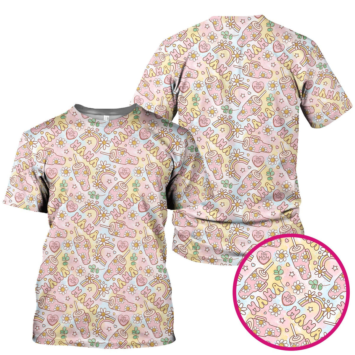 Sweet Nurse Mama Daisy Rainbow Pattern Scrub Top, Comfortable Scrubs for Nurses