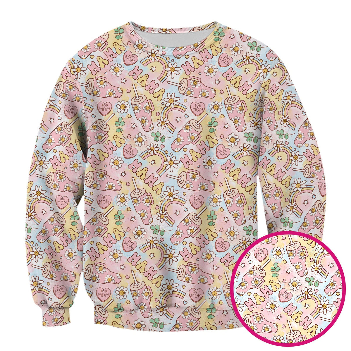Sweet Nurse Mama Daisy Rainbow Pattern Scrub Top, Comfortable Scrubs for Nurses