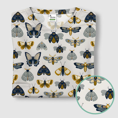 Cute Butterfly Moth Insect Pattern Scrub Top, Comfortable Scrubs for Nurses