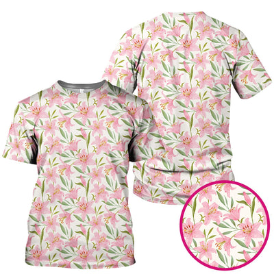 Cute Pink Lily Floral Nurse Pattern Scrub Top, Comfortable Scrubs for Nurses