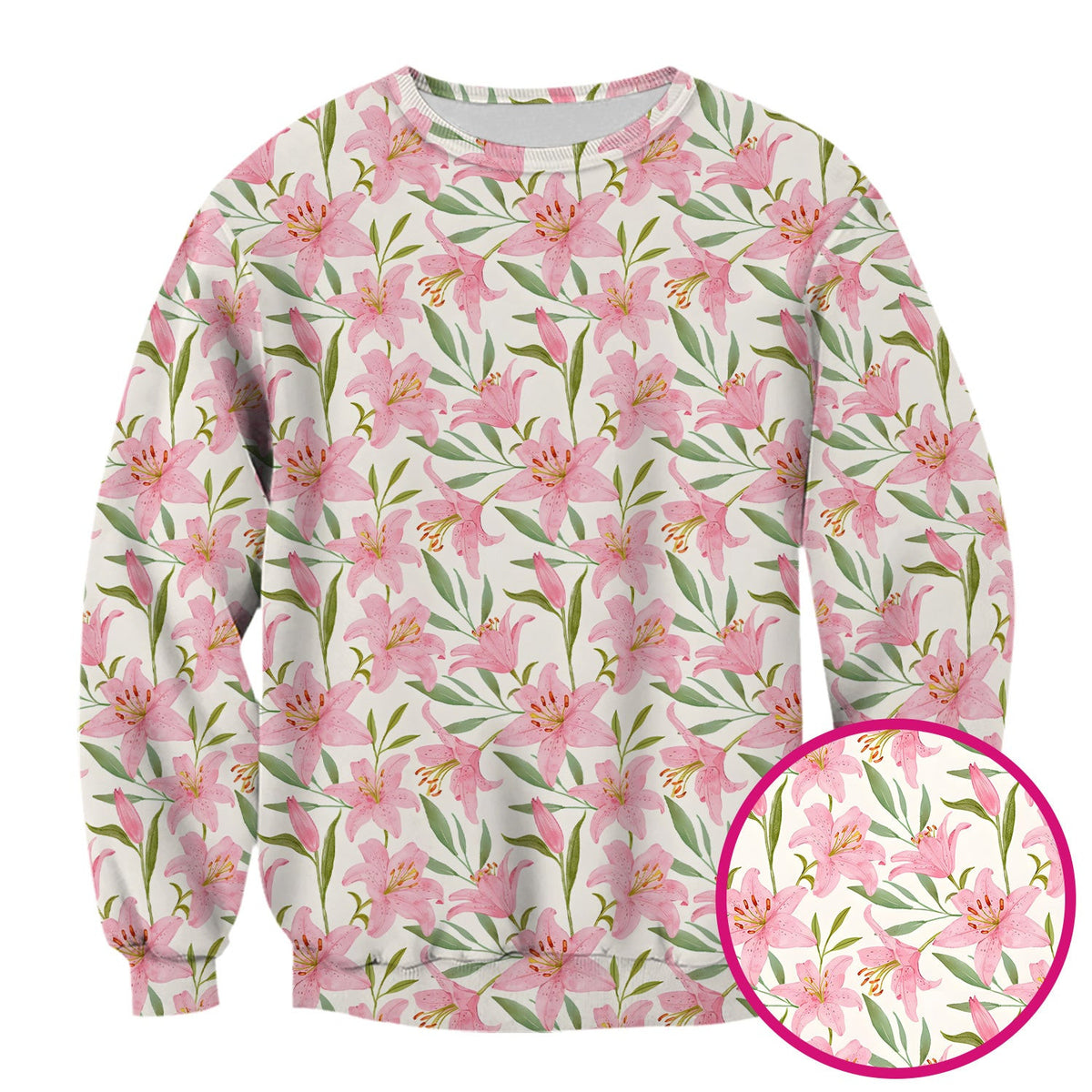 Cute Pink Lily Floral Nurse Pattern Scrub Top, Comfortable Scrubs for Nurses