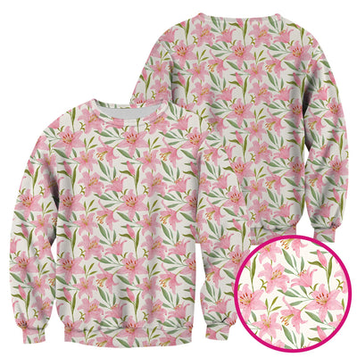 Cute Pink Lily Floral Nurse Pattern Scrub Top, Comfortable Scrubs for Nurses