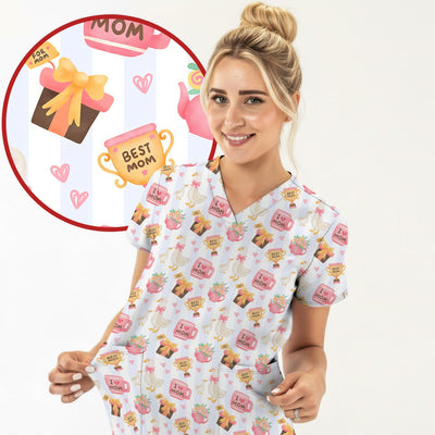 Sweet Nurse Mom Goose Gift Trophy Pattern Scrub Top, Comfortable Scrubs for Nurses