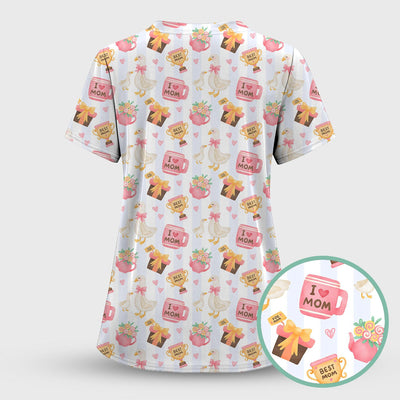 Sweet Nurse Mom Goose Gift Trophy Pattern Scrub Top, Comfortable Scrubs for Nurses